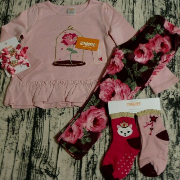 Gymboree Royal Princess 3T Leggings Shirt Hair Curly Clips Socks Outfit NWT - Picture 4 of 5